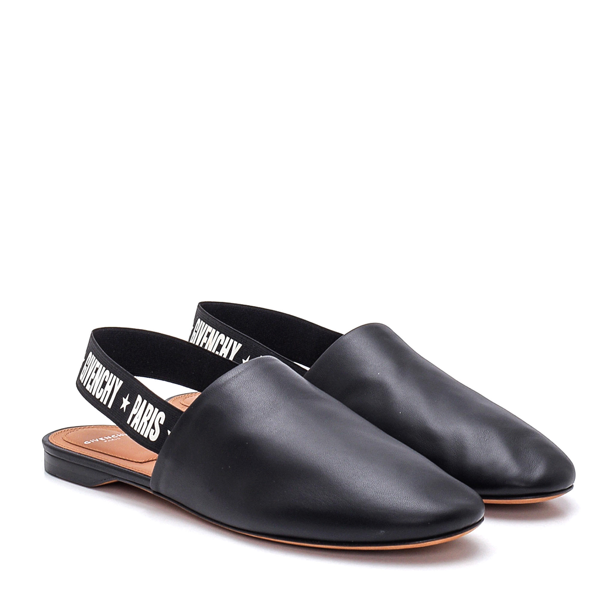 Givenchy - Black Leather Rivington White Logo Slingback Mules